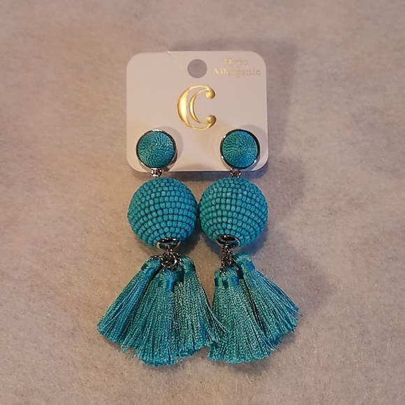 NWT.  Beaded Ball & Tassel Earrings - Picture 1 of 3